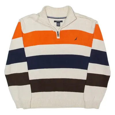 NAUTICA Patterned Jumper Orange Stripe Tight Knit 1/4 Zip Boys L