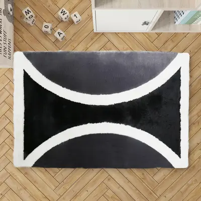 Black and White Hourglass Shaped Fur Plush Rug