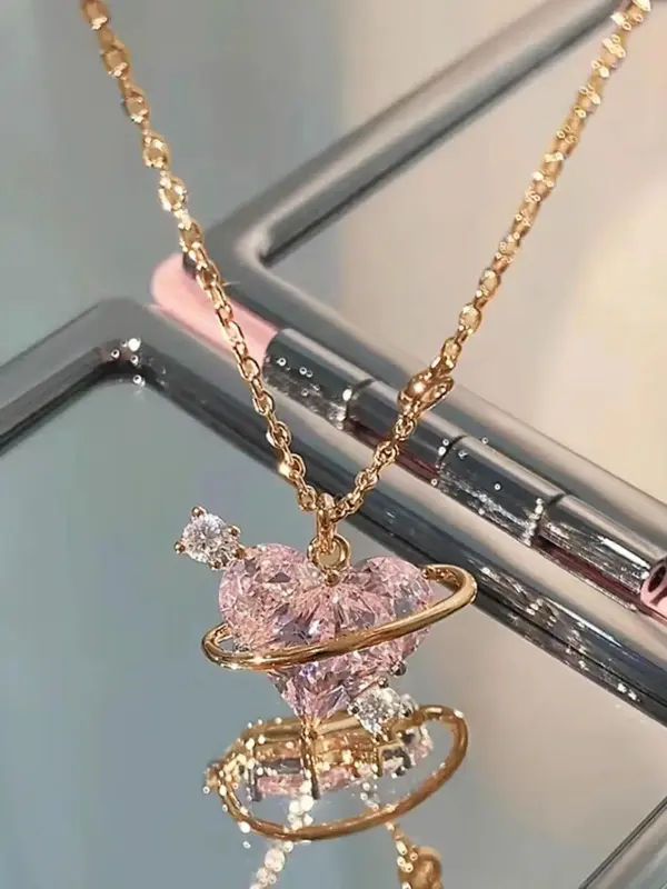 Rhinestone Decor Pendant Necklace As Perfect Gift for Girlfriend, Fashion Heart Shaped Artificial Crystal Alloy Jewelry, Dail...
