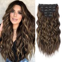 REECHO 5PCS Clip in Hair Extensions 20“ Long Thick Wavy Hairpiece with Invisible Lace Weft for Women-Chocolate Brown with C...