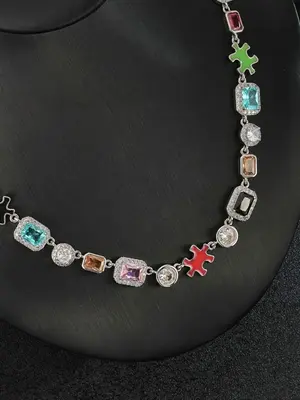 Colorful Synthetic Zirconia Necklace, Sparkling Adjustable Whimsical Necklace for Women for Gift, Daily Clothing Decor, Trend...