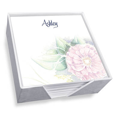 Watercolor Peony Memo Square - White with holder