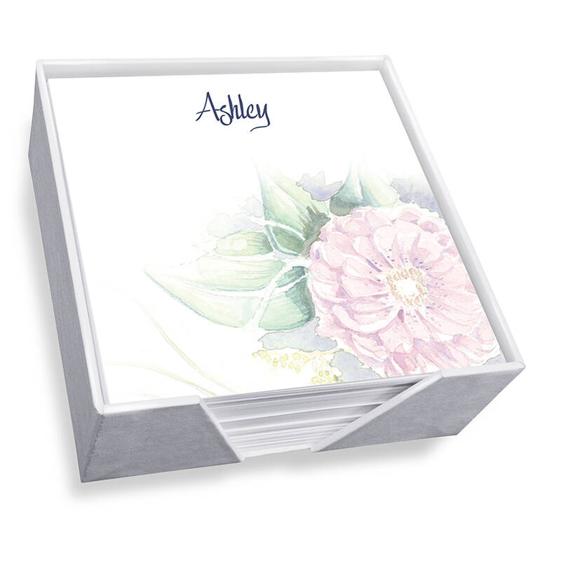 Watercolor Peony Memo Square - White with holder