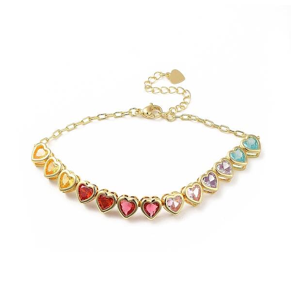 Colorful Cubic Zirconia Heart Link Bracelet