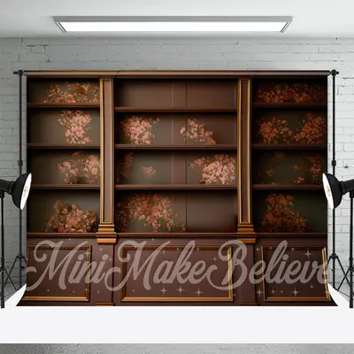 Vintage Brownflower Pattern Cabinet Wall Backdrop - Aperturee