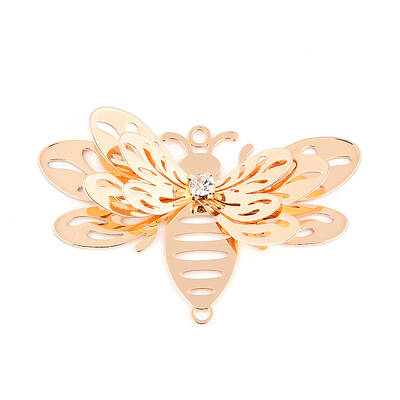 Brass Crystal Rhinestone 3D Bee Connector Charms