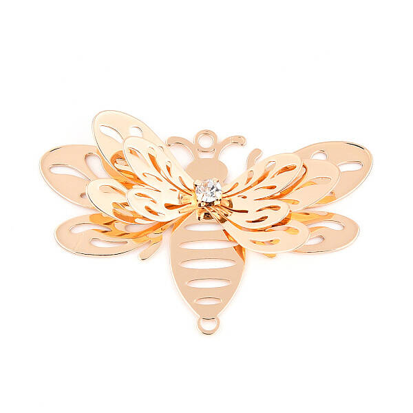 Brass Crystal Rhinestone 3D Bee Connector Charms