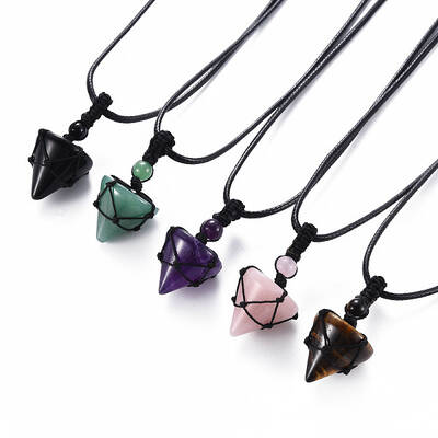 Natural Gemstone Cone Pendant Necklace