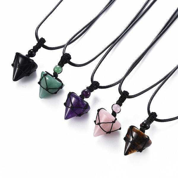 Natural Gemstone Cone Pendant Necklace