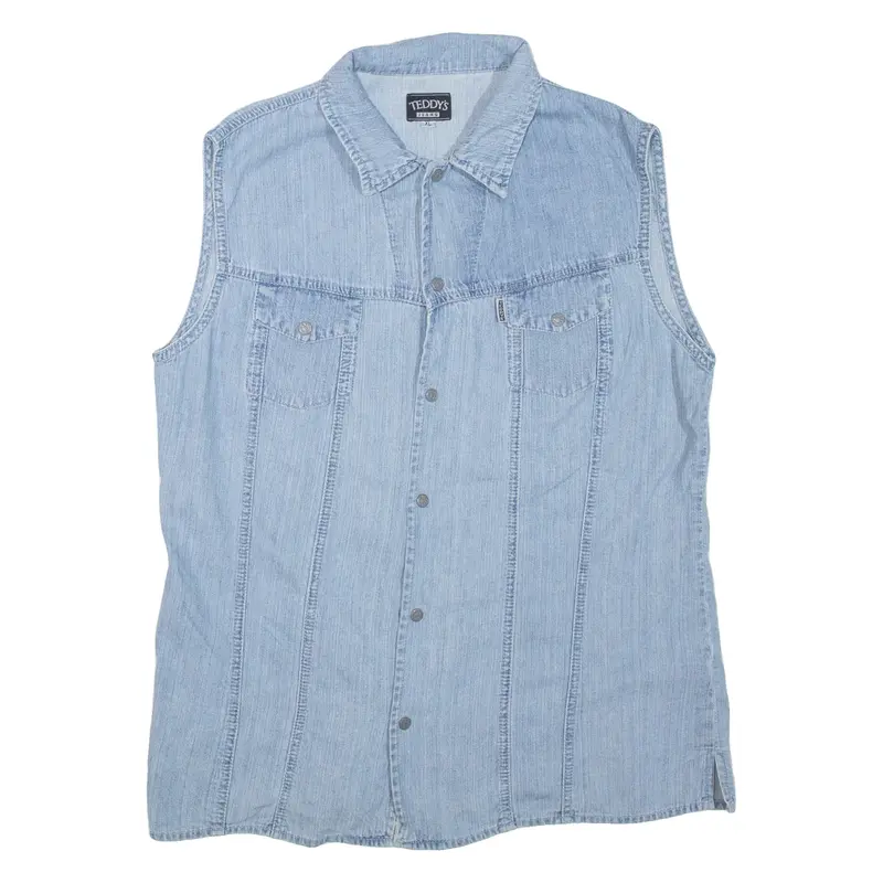 TEDDY'S JEANS Womens Shirt Blue Collared Sleeveless XL