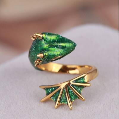 Enamel Dragon Open Cuff Ring