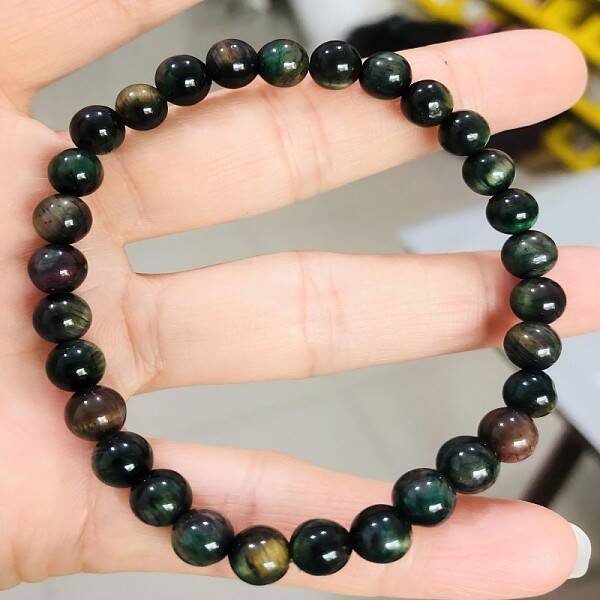 Synthetic Tiger Eye Round Beaded Stretch Bracelet