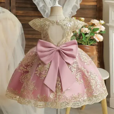Vintage Elegant Girls Princess Dress Embroidery Flower BIrthday Wedding Party Kid's Dress Events Formal Prom Baby Dresses
