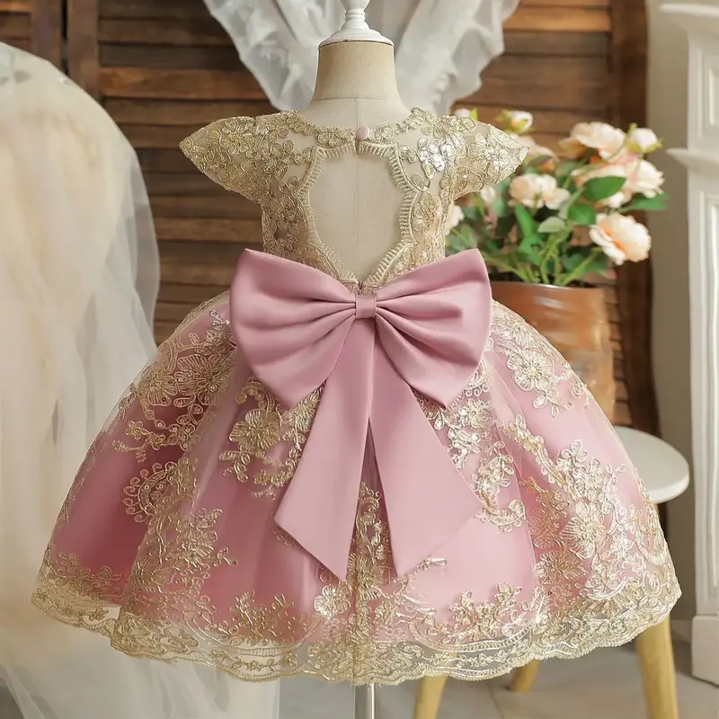 Vintage Elegant Girls Princess Dress Embroidery Flower BIrthday Wedding Party Kid's Dress Events Formal Prom Baby Dresses
