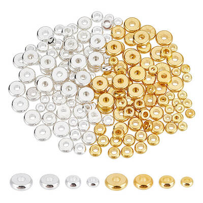 160Pcs 8 Styles Flat Round Brass Spacer Beads