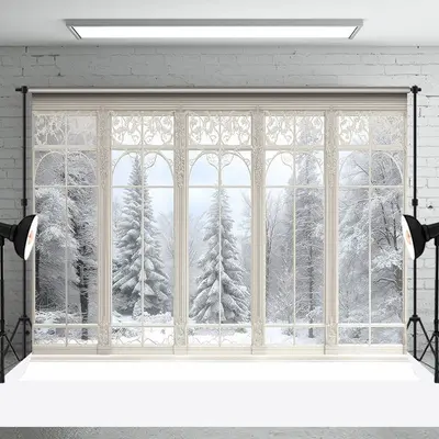 Elegant White Window Forest Window Photo Backdrop - Aperturee