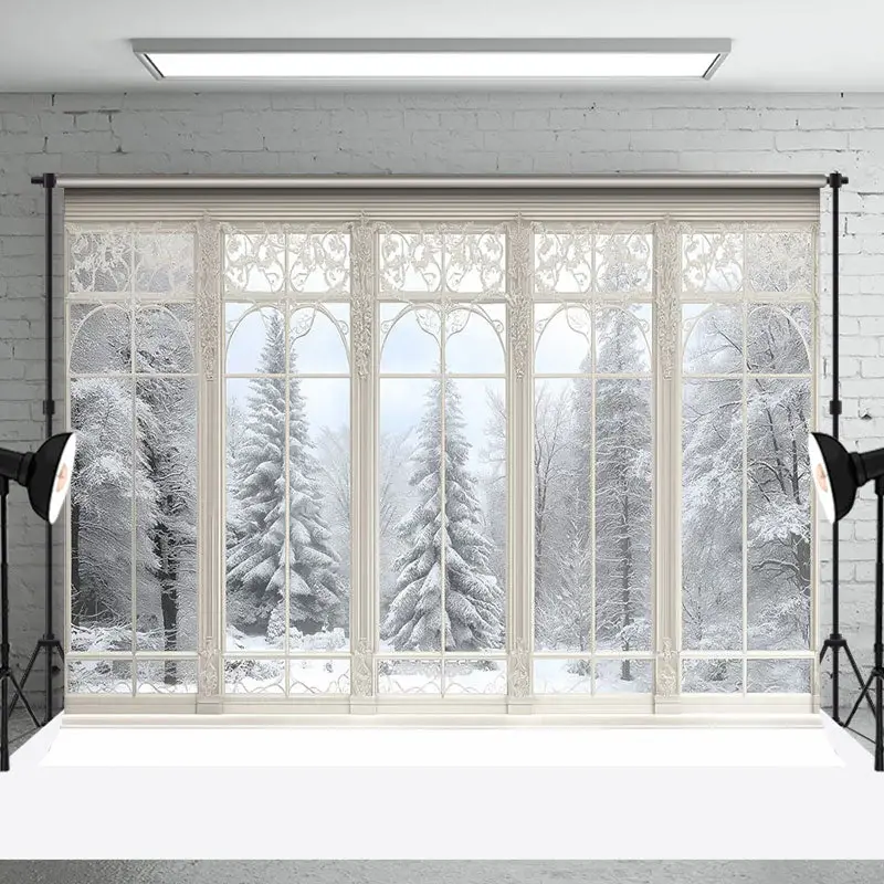 Elegant White Window Forest Window Photo Backdrop - Aperturee