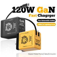 GaN 120W Max Fast Charging Charger, 2 Retractable Cables for Android & IPhone,Adapter Mobile iPhone/Tables/Computers,-Father...
