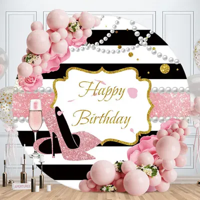 Aperturee Black Gold Round 20Th Birthday Party? Backdrop | Round Backdrop Cover Diy | Round Birthday Backdrop Cover | Circle ...