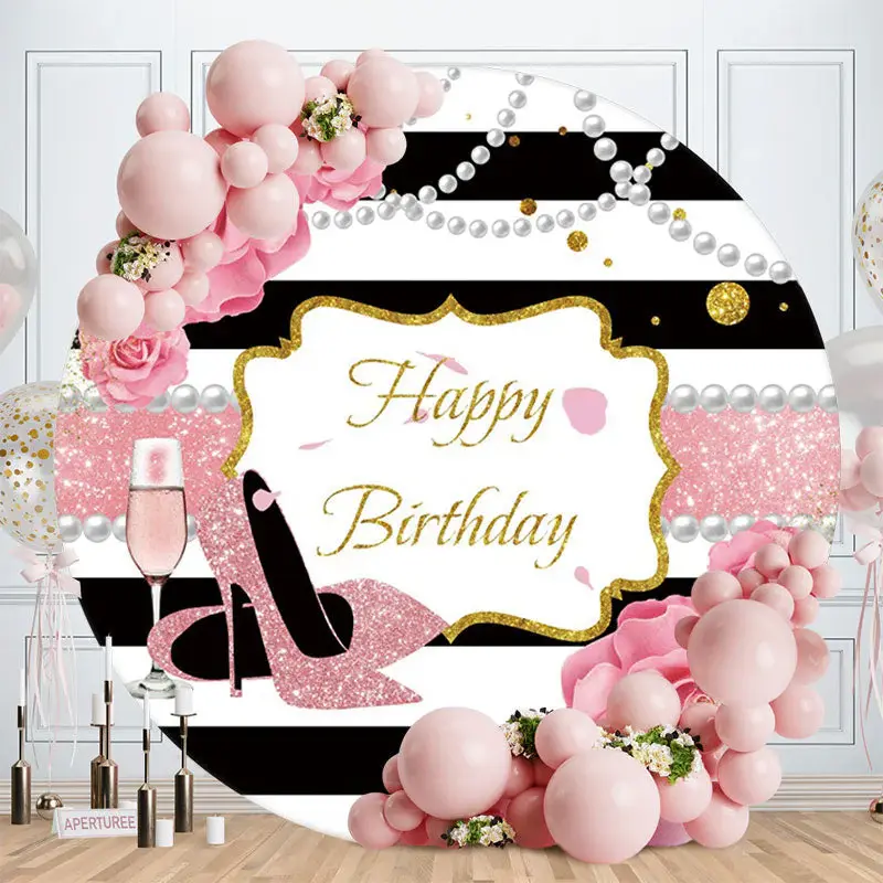 Aperturee Black Gold Round 20Th Birthday Party? Backdrop | Round Backdrop Cover Diy | Round Birthday Backdrop Cover | Circle ...