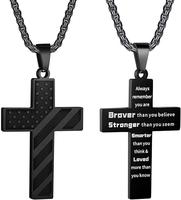 Cross Pendant Necklace for Men Teens Boys, Stainless Steel Bible Verse Flag Jewelry, Patriotic Faith Gift for Graduation, Bir...