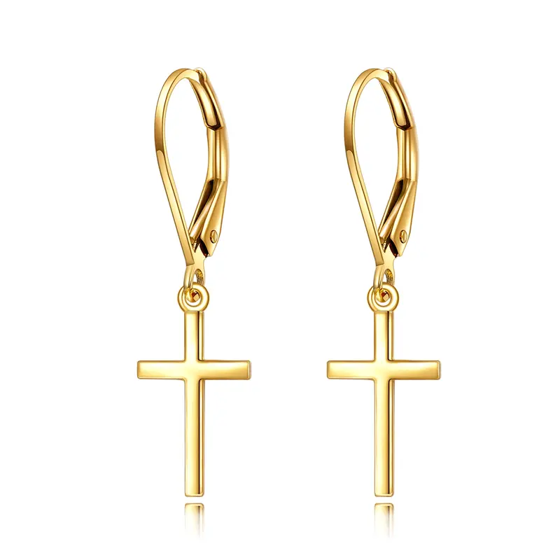 Sterling Silver with Yellow Gold Plated Cross Lever-back Earrings