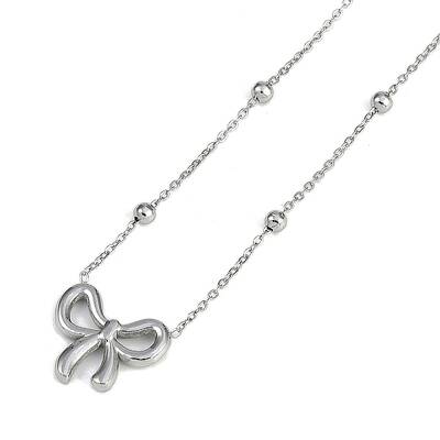 304 Stainless Steel Bowknot Pendant Satellite Chain Necklaces