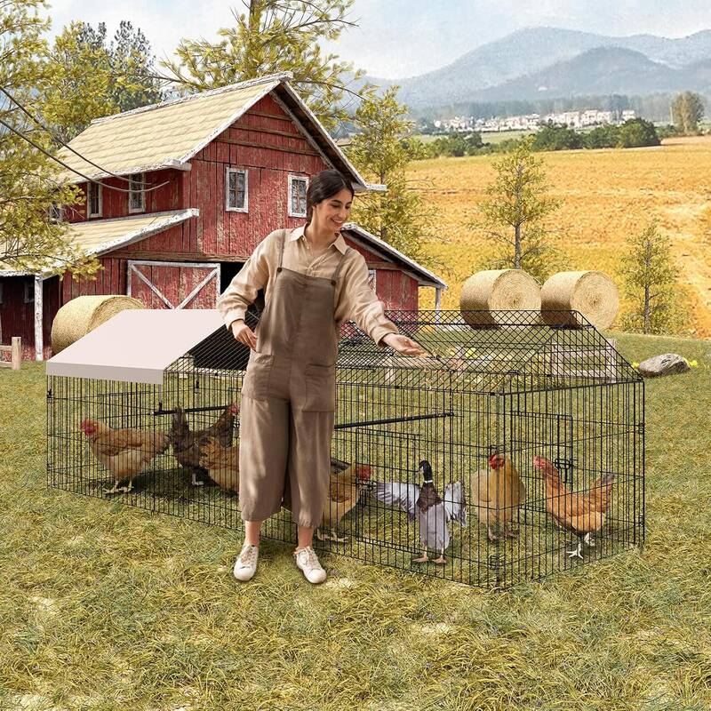 Garvee Chicken Coop 130 in ×40 in Chicken Runs for Yard with Cover Outdoor Metal Chicken Coop for Small Animals Duck Rabbit ...