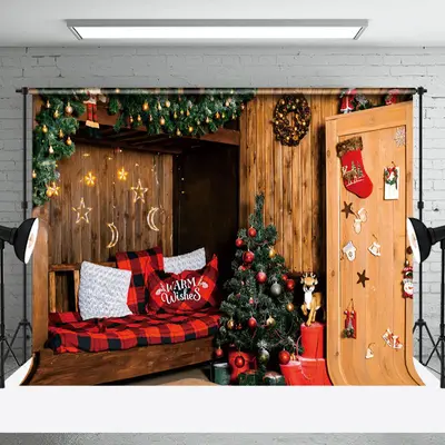Aperturee Warm Wooden Room Festive Christmas Vibe Backdrop