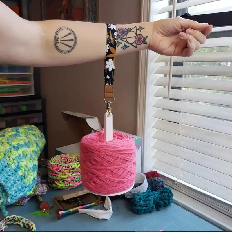 Yarn Holder for Knitting and Crocheting, Portable Acrylic Yarn Holder Spinner with Wrist Rope, Simple Bobbin Winder, Gift for...