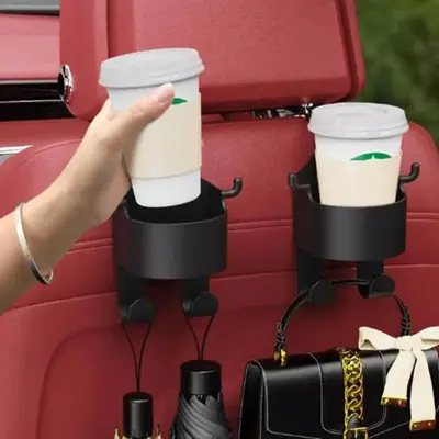 Multifunctional Holder & Hook for Car Seat Back, 2 Counts Car Seat Headrest Cup Holder with Hooks, Car Back Hanging Cup Stora...
