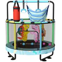Lamerge Mini Round Trampoline For Kids 7-in-1 Toys Indoor Outdoor Kids Trampoline With Basketball Hoop,SWing,Hanging Rings,Oc...