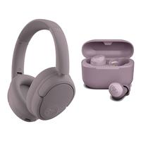 JBuds Lux ANC Headphones and Go Pop+ Bluetooth Earbuds, Mauve, Android, IOS, Long Playtime, Custom EQ via JLab App, Be Aware ...