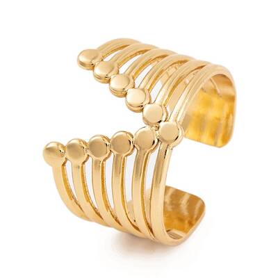 PVD Vacuum Plating 304 Stainless Steel Letter V Open Cuff Ring