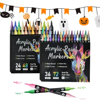 Acrylic Paint Marker Pen Set, 12/24/36pcs/set Dual Tip Double Color Acrylic Paint Markers, Paint Pens for Wood, Canvas, Stone...