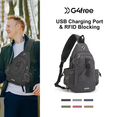 Canvas Sling Bag Crossbody Backpack with USB Charging Port & RFID Blocking, Hiking Daypack Chest Bag for Women Men