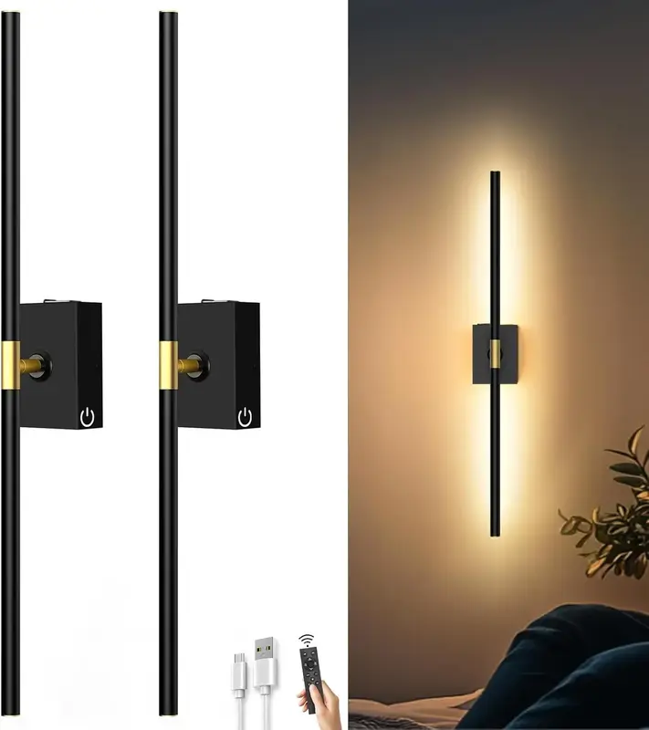 Battery Operated Wall Sconces w/ Remote Control Set of 2 | Upgrade 10000mAh | 3000K-6000K LED Wireless Wall Light for Bedroom...