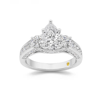 Aarhus Pavé Set Hidden Accent Three Stone Pear Shape  Lab Grown Cathedral Diamond Engagement Ring | 10K White Gold 3 3/4 CT....