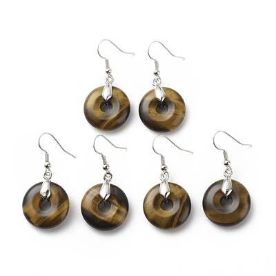 Natural Tiger Eye Donut Dangle Earrings