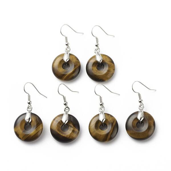 Natural Tiger Eye Donut Dangle Earrings