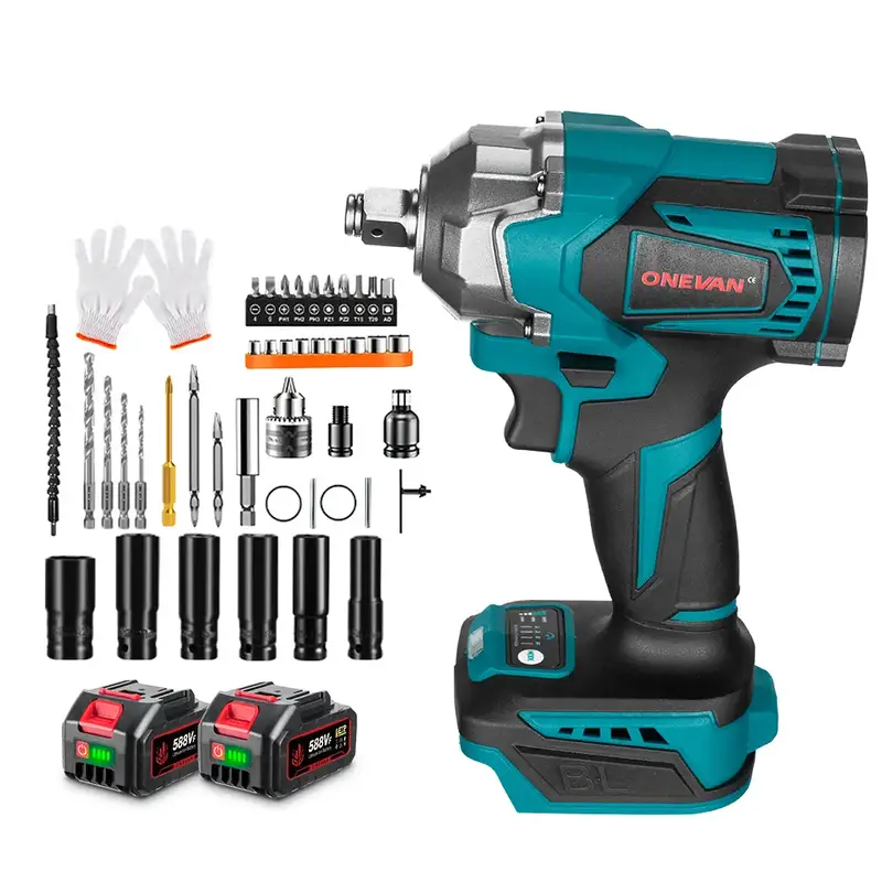 ONEVAN High Torque 1/2 Inch Brushless Electric Impact Wrench Cordless 3 in 1 Socket Wrench Power Tools For Makita 18V Battery