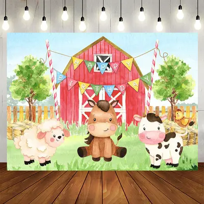 Aperturee Red Farm Theme With Cute Safari Birthday Backdrop