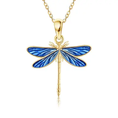 14K Gold Dragonfly Pendant Necklace