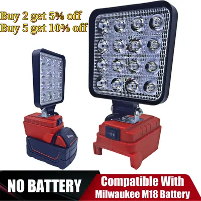 Cordless LED Work Light for Milwaukee m18 18V Battery，48W 3800ML Square Flashlight,Flood Light with Two USB Charging Port L...