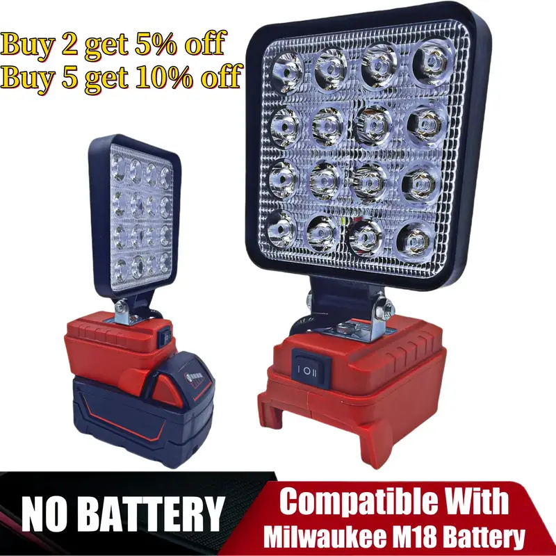 Cordless LED Work Light for Milwaukee m18 18V Battery，48W 3800ML Square Flashlight,Flood Light with Two USB Charging Port L...