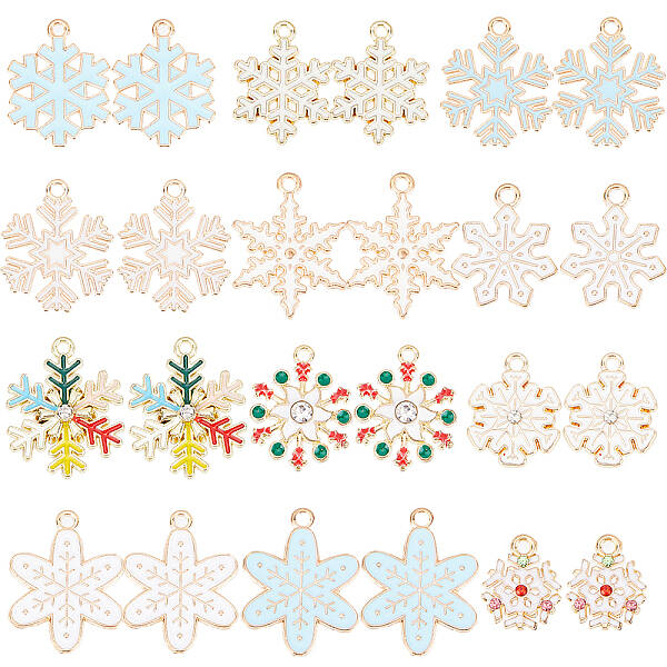 SUNNYCLUE Snowflake Charms Bulk Assorted Christmas Snow Charms for DIY Accessories Supplies