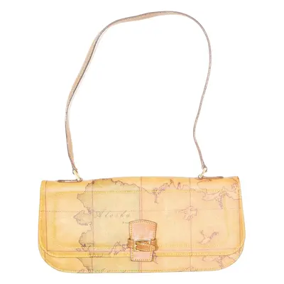 ALVIERO MARTINI Map Womens Shoulder Bag Brown Leather Crazy Pattern