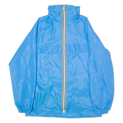Mens Rain Jacket Blue 90s Hooded L