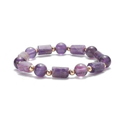 Natural Amethyst Column & Round Stretch Bracelet for Women