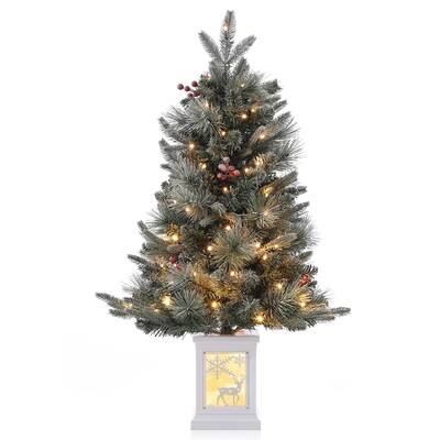 Garvee 3ft Pre-Lit Christmas Tree, Small Lighted Christmas Tree with Lighting Elk Base, Artificial Xmas Trees with 78 LED Lig...